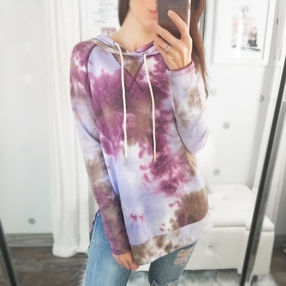 catlg Tops - Fall Pullover Tie Dye Hoodie Tops Purple Taupe Comfy Tops